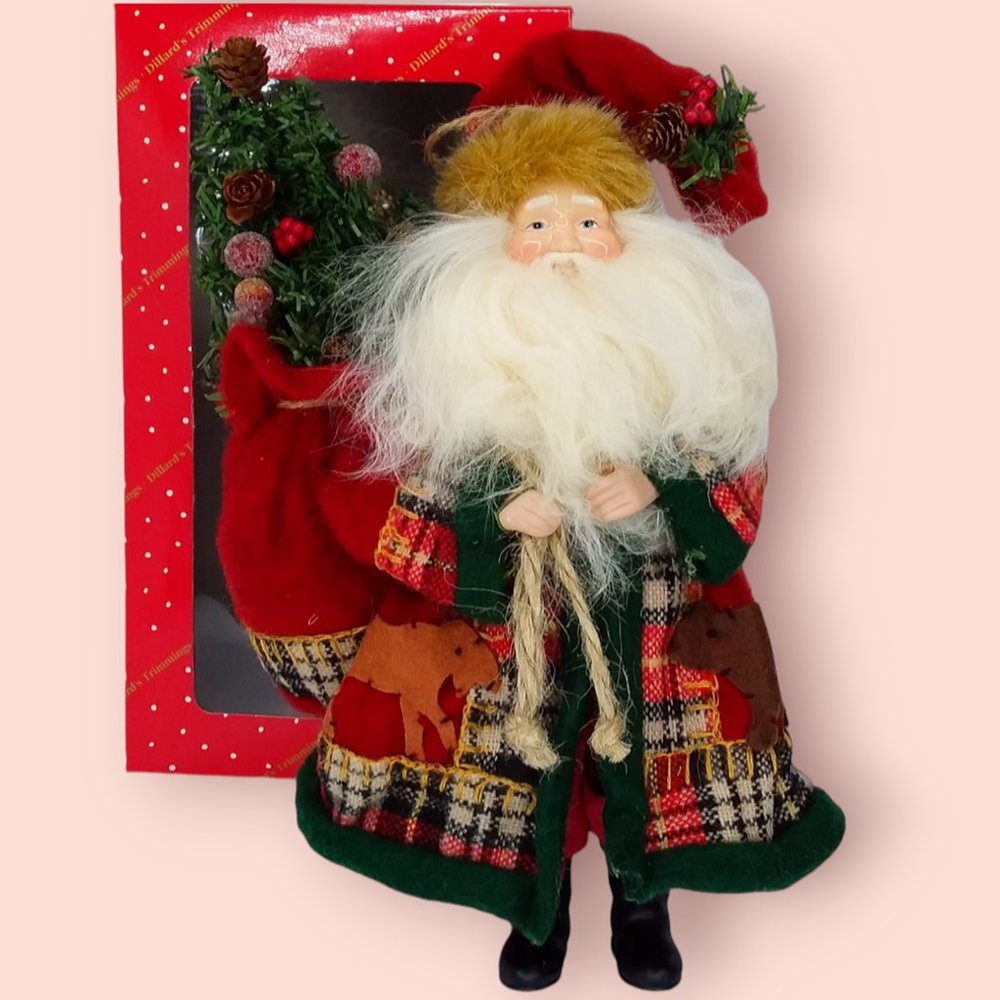 Vtg Dillard's Trimmings Santa Claus Figurine Ornament Rustic Old World NIB